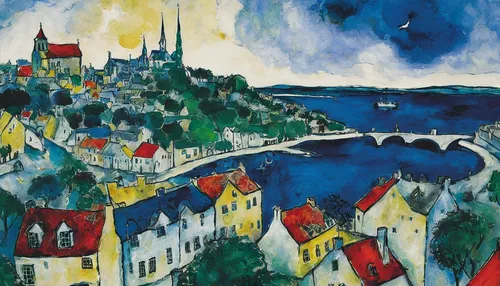 bergen,landsberg,meersburg,regensburg,trondheim,tallinn,tübingen,post impressionism,český krumlov,bamberg,hanseatic city,passau,hagen,escher village,church painting,seeberg,1921,rothenburg,schaffhausen,riseberg,Illustration,Paper based,Paper Based 21