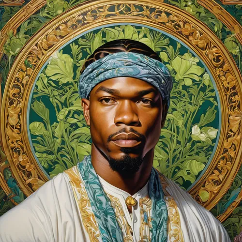 prophet,african man,portrait background,artist portrait,fantasy portrait,sacred art,king david,julius,moor,oil on canvas,orientalism,oil painting on canvas,guru,portrait,moorish,art,zodiac sign libra,artistic portrait,common,bandana background,Illustration,Retro,Retro 03