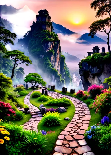 cartoon video game background,fantasy landscape,landscape background,the mystical path,nature background,pathway,hiking path,forest path,garden of eden,children's background,nature landscape,mushroom landscape,beautiful landscape,fairyland,nature wallpaper,fairy world,world digital painting,fantasy picture,fairy forest,an island far away landscape,Illustration,Black and White,Black and White 03