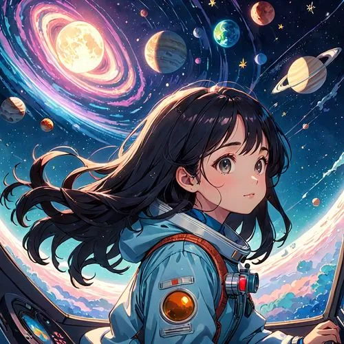 astronaut,astronomer,space art,galaxy,colorful stars,astronomical,universe,space,lunar,stargazing,starry,cosmos,space-suit,stars and moon,space suit,astro,starry sky,rainbow and stars,falling stars,celestial,Anime,Anime,Traditional