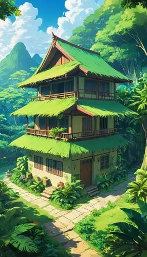 teahouse,teahouses,roof landscape,dojo,studio ghibli,landscape background,home landscape,ghibli,japan landscape,golden pavilion,japanese background,forest house,ancient house,tea garden,background design,hoenn,the golden pavilion,rice terrace,house in mountains,asian architecture,Illustration,Japanese style,Japanese Style 03