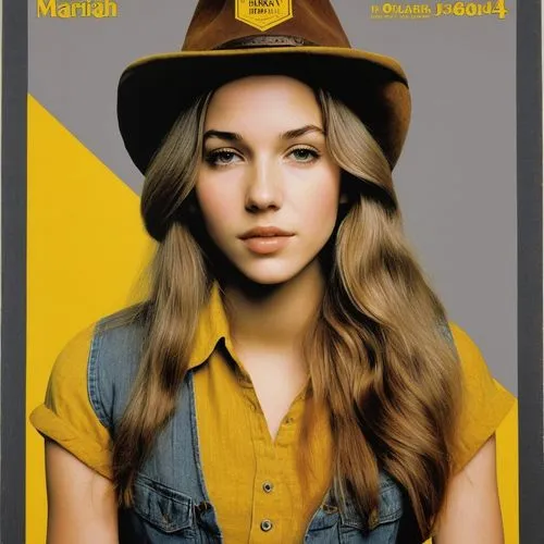 annabeth,madeline,brown hat,playbill,leather hat,meadowlark,yellow sun hat,yellow brown,yellow mustard,hufflepuff,cowgirl,yellow mushroom,sheriff,hat retro,sheriffdom,girl wearing hat,cowpoke,carhartt,margairaz,woman's hat,Illustration,American Style,American Style 11