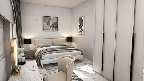 white walls... marble black and white floor... white furniture... golden lamps...,aircraft cabin,capsule hotel,modern room,inverted cottage,3d rendering,railway carriage,guest room,accommodation,cabin