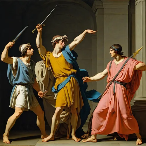 the death of socrates,school of athens,thymelicus,épée,julius caesar,pilate,pythagoras,apollo and the muses,orange robes,apollo hylates,trumpet of jericho,justitia,sparta,contemporary witnesses,the three magi,classical antiquity,bougereau,dancers,discobolus,way of the cross,Illustration,Paper based,Paper Based 17