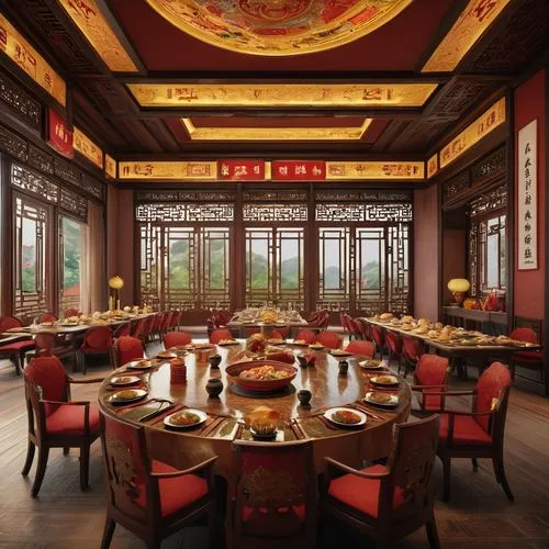 Best quality, masterpiece, dining table with a whole table of Chinese food, Manchu and Han banquet, ancient palace banquet bowls and plates, super high details,anhui cuisine,huaiyang cuisine,chinese r