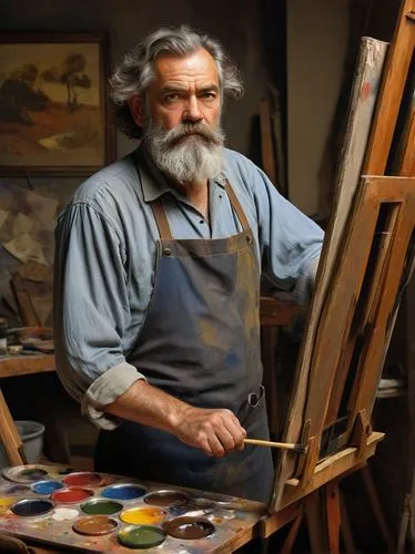 italian painter,artist portrait,sculptor ed elliott,painting technique,elderly man,craftsman,man portraits,male poses for drawing,artist color,meticulous painting,painter,artist brush,lev lagorio,oil painting,drawing course,leonardo devinci,self-portrait,artist,shoemaker,photo painting,Illustration,American Style,American Style 09