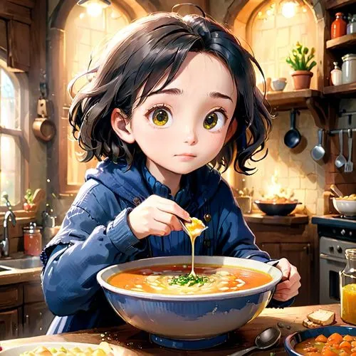 jjigae,noodle soup,minestrone,soup,miso soup,manchow soup,tomato soup,ramen,pot-au-feu,sundubu jjigae,sukiyaki,ezogelin soup,udon,food and cooking,budae jjigae,vegetable soup,girl in the kitchen,ginseng chicken soup,onion soup,soup bowl,Anime,Anime,Cartoon