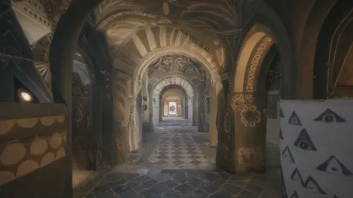 crypt,medieval architecture,hall of the fallen,cave church,hallway,medieval,vaulted cellar,catacombs,haunted cathedral,3d render,3d rendered,hallway space,tileable,vaulted ceiling,corridor,render,cloister,sepulchre,3d rendering,monastery