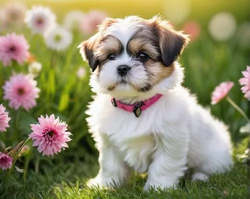 cute puppy,shih tzu,havanese,cavalier king charles spaniel,flower background,pekinese,shih poo,cute animals,little flower,yorkie puppy,flower girl,cheerful dog,australian shepherd,flower animal,beautiful girl with flowers,cute animal,dog pure-breed,dog breed,dubernard,paper flower background,Conceptual Art,Fantasy,Fantasy 20