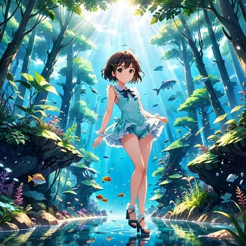 kumiko,miku maekawa,forest background,euphonious,summer background,underwater background,mio,ushio,japanese sakura background,hoshihananomia,printemps,maekawa,ghibli,chieri,niijima,mermaid background,spring background,suzumiya,studio ghibli,cyan,Anime,Anime,Realistic