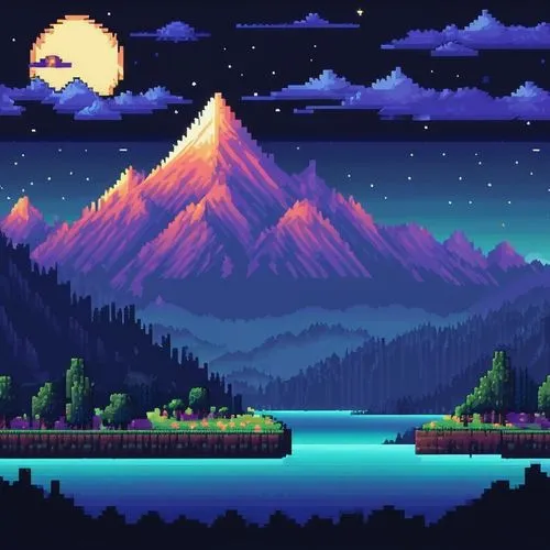 mountains,mountain world,mountain range,high mountains,mountain,mountain landscape,pixel art,giant mountains,autumn mountains,mountain lake,evening lake,mountain and sea,dusk background,mountain mountains,mountain scene,mountain valley,dusk,snowy peaks,mountainous landscape,mountain sunrise,Unique,Pixel,Pixel 01