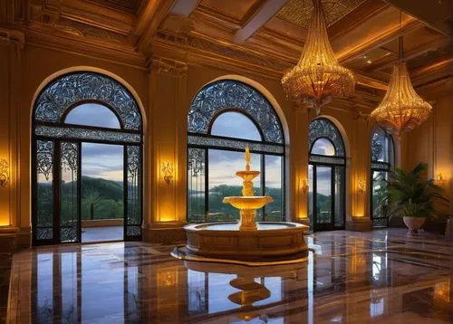 nemacolin,emirates palace hotel,lobby,foyer,amanresorts,spa water fountain,ballroom,floor fountain,gleneagles hotel,hotel lobby,entrance hall,luxury bathroom,lebua,marble palace,royal interior,anantara,interior decor,decorative fountains,grandeur,cochere,Art,Classical Oil Painting,Classical Oil Painting 13