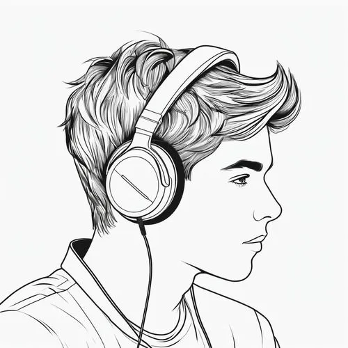 edit icon,headset profile,vector art,fan art,soundcloud icon,headphones,streaming,listening to music,vector illustration,twitch icon,coder,outline,line-art,angel line art,line art,stream,headset,dj,youtube icon,spotify icon,Illustration,Black and White,Black and White 04