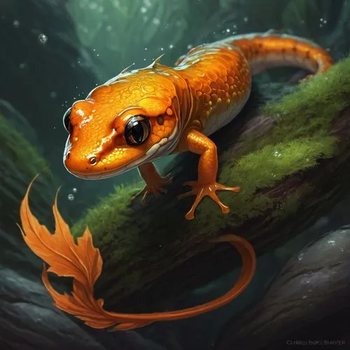 california newt,woodland salamander,spring salamander,golden poison frog,dusky salamander,eastern newt,true salamanders and newts,pacific newt,red eft,northern dusky salamander,climbing salamander,lungless salamander,smooth newt,salamander,mole salamander,fire salamander,northern two-lined salamander,fire-bellied toad,california slender salamander,poison dart frog,Conceptual Art,Fantasy,Fantasy 17