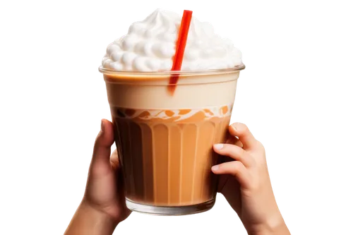 Milk tea, transparent cup, steam rising, creamy white milk foam, brown tea liquid, cute straw, detailed hands holding cup, gentle finger placement, warm lighting, cozy atmosphere, shallow depth of fie