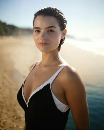 a woman is posing for a picture on the beach,greczyn,malibu,swimsuit,wetsuit,athleta,girl in swimsuit,beach background,monokini,becca,marie,selena,raia,tankini,cotton top,wet,mammadova,bathing suit,mo