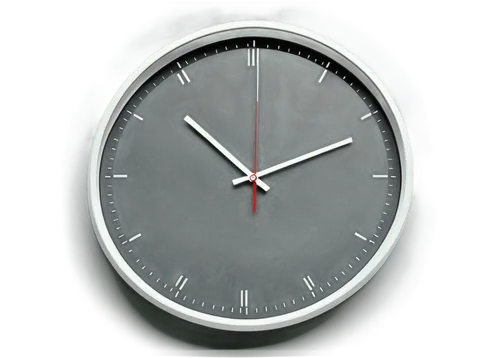 Free clock, minimalist design, white face, black hour and minute hands, thin circular frame, simple numbers, no second hand, 3D effect, metallic material, reflective surface, slight shadow, soft light