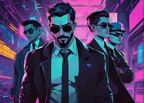 capital cities,cyberpunk,vector illustration,mafia,trio,game illustration,spy visual,gentleman icons,vector art,businessmen,neon arrows,game art,business men,three d,cg artwork,matrix,would a background,miami,neon ghosts,pompadour,Conceptual Art,Daily,Daily 21