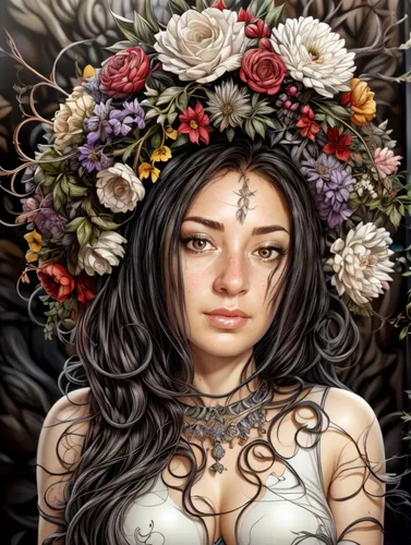 fantasy portrait,elven flower,wreath of flowers,girl in flowers,girl in a wreath,floral wreath,beautiful girl with flowers,fantasy art,flower crown of christ,blooming wreath,kahila garland-lily,flower crown,mystical portrait of a girl,rose wreath,flower girl,the enchantress,zodiac sign libra,flora,flower wreath,faery