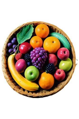 Colorful assorted fruits, transparent background, still life, various shapes and sizes, vibrant colors, juicy textures, realistic shading, soft focus, shallow depth of field, warm lighting, 3/4 compos