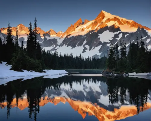 alpine lake,top mount horn,mount rainier,mountain lake,mount hood,moraine lake,lake moraine,mountain sunrise,cascade mountain,glacial lake,mountainlake,snowy peaks,high mountain lake,british columbia,mountain landscape,heaven lake,mountain peak,reflections in water,snowy mountains,water reflection,Art,Artistic Painting,Artistic Painting 24