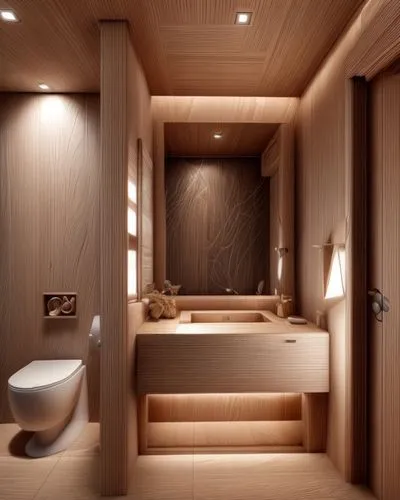 luxury bathroom,modern minimalist bathroom,wooden sauna,bathroom,washroom,shower bar,shower base,interior modern design,interior design,bathroom cabinet,3d rendering,luxury hotel,laminated wood,sauna,japanese-style room,rest room,toilet,bathroom accessory,bathtub,toilets