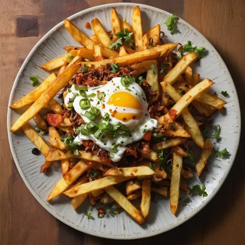 Create a wacky recipe for funky fries with unusual toppings.,hamburger fries,friench fries,egg and chips,gallo pinto,home fries,huevos rancheros,rice with fried egg,potato fries,belgian fries,egg dish