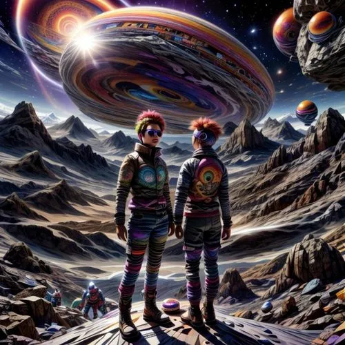 acid, melting, trippy, waves,two people standing next to each other near a desert,spacewalkers,aterciopelados,aquemini,afrofuturism,skygazers,explorers