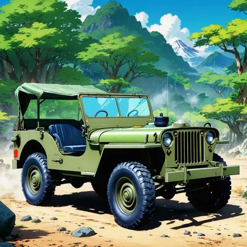 willys jeep,willys jeep mb,military jeep,jltv,jeep,humvee,hmmwv,landcruiser,safari,defender,jgsdf,overland,cartoon video game background,yellow jeep,willys,off-road vehicle,jeeps,humvees,jeep rubicon,jsdf,Illustration,Japanese style,Japanese Style 03