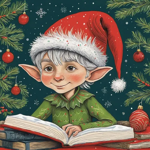 elf,baby elf,elves,male elf,elf hat,elf on a shelf,christmas gnome,christmas elf,book gift,hanging elves,violet head elf,christmas banner,children's christmas,yule,elves flight,wood elf,book illustration,watercolor christmas background,kris kringle,christmas carols,Illustration,Black and White,Black and White 15