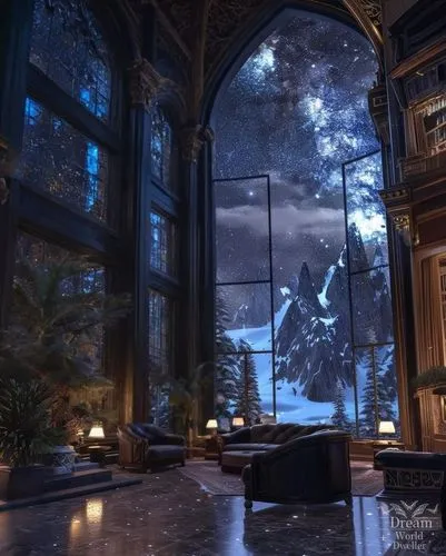 blue room,conservatory,winter night,dreamfall,dandelion hall,atriums,sansar,winter window,fantasy picture,dishonored,winter house,moonlit night,winter garden,ornate room,calydonian,mirror house,hall of the fallen,victorian room,night scene,night snow