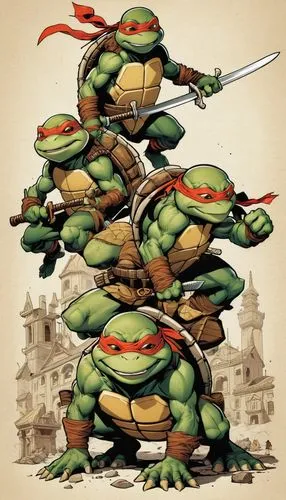 raphael,tmnt,donatello,raph,michelangelo,stacked turtles,Illustration,Children,Children 04