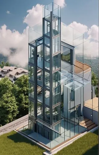 glass facade,cubic house,glass building,sky apartment,residential tower,structural glass,frame house,inmobiliaria,modern architecture,aritomi,penthouses,prefabrication,glass facades,condominia,cantilevered,modern house,glass wall,tonelson,arcona,steel tower,Photography,General,Realistic