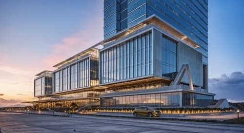 a large building with a sky background,senayan,hongdan center,capitaland,cotai,jakarta,glass facade,Photography,General,Realistic