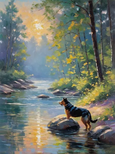 dog in the water,australian kelpie,river landscape,oil painting,oil painting on canvas,doberman,oil on canvas,dobermann,girl on the river,kelpie,black shepherd,entlebucher mountain dog,raven river,water dog,river cooter,painting technique,karakachan dog,dachshund,dog playing,english shepherd,Conceptual Art,Oil color,Oil Color 10