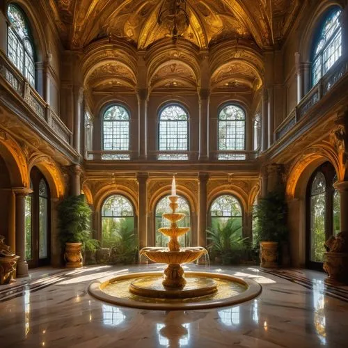 floor fountain,certosa di pavia,orangerie,cloister,biltmore,mirogoj,residenz,cloisters,dolmabahce,louvre,orangery,fleur de lis,royal interior,europe palace,grandeur,inside courtyard,entrance hall,atriums,renaissance,marble palace,Illustration,Vector,Vector 12