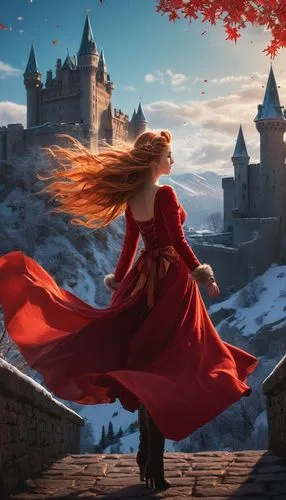 red cape,red coat,rapunzel,red gown,little girl in wind,hamelin,fantasia,flying girl,fantasy picture,red tunic,fairy tale character,cg artwork,fairy tale,merida,fairy tales,lady in red,sci fiction illustration,fantasy art,hogwarts,red riding hood,Photography,General,Fantasy