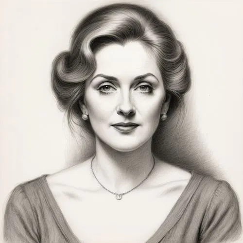 meryl streep,vintage female portrait,portrait of christi,elizabeth ii,female portrait,british actress,maureen o'hara - female,portrait,woman portrait,portrait of a woman,madeleine,princess diana gedenkbrunnen,official portrait,vintage drawing,pencil drawing,artist portrait,13 august 1961,mrs white,lena,actress,Illustration,Black and White,Black and White 35