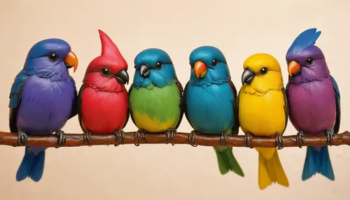 Small Colorful Birds Atelier B Art Studio 162995,colorful birds,group of birds,budgies,parakeets,parrots,birds on a branch,parakeets rare,golden parakeets,rare parrots,edible parrots,tropical birds,lo