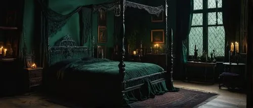 four poster,ornate room,four-poster,absinthe,bedroom,victorian style,sleeping room,victorian,wade rooms,canopy bed,blue room,art nouveau design,a dark room,great room,interiors,rooms,art nouveau,danish room,the little girl's room,dandelion hall,Illustration,Retro,Retro 25