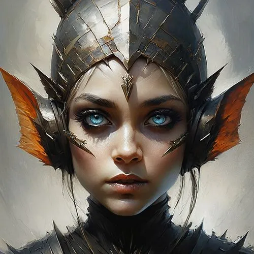 Grands yeux globuleux, grandes dents pointues, oreilles poilues, bave, ,fantasy portrait,dark elf,fantasy art,female warrior,lokportrait,violet head elf,elven,fantasy warrior,wood elf,fantasy woman,he