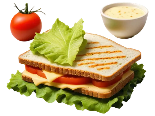 Delicious food, rectangular shape, layered structure, crispy bread slices, fresh lettuce leaves, juicy tomato slices, melted cheese, mayonnaise sauce, diagonal cut, close-up shot, shallow depth of fie