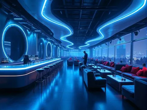 ufo interior,nightclub,spaceship interior,neon cocktails,blue room,piano bar,clubcorp,neon coffee,baoli,lounges,retro diner,japanese restaurant,diner,neon drinks,cybercafes,sala,rain bar,zouk,nightclubs,cantina,Photography,General,Realistic