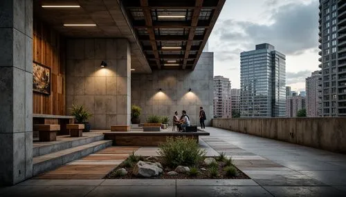 roof garden,urban landscape,highline,marunouchi,walkway,urban design,roof terrace,skybridge,breezeway,pedway,nihonbashi,3d rendering,benaroya,skywalks,skyways,parkade,underpasses,concrete background,transbay,roof landscape