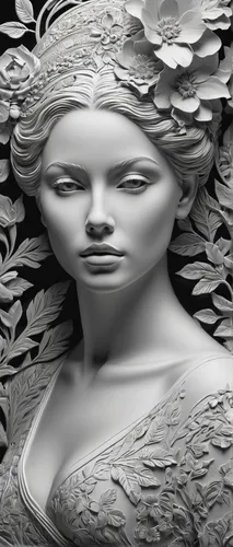 decorative figure,woman sculpture,paper art,fractals art,sculpt,wood carving,stone carving,fractalius,dryad,sculptor,decorative art,carved wood,psyche,medusa,mandelbulb,image manipulation,art deco woman,carved,porcelain rose,laurel wreath