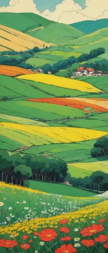 poppy field,poppy fields,south downs,rapeseed field,tulips field,blooming field,dorset,daffodil field,tulip field,hare field,flower field,green fields,yorkshire,exmoor,fields,field of rapeseeds,rapeseed,hayfield,field of poppies,rapeseed flowers,Illustration,Japanese style,Japanese Style 13