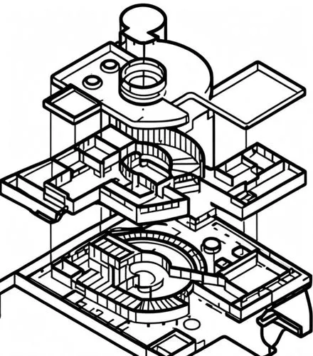 a coloring page from a book showing the inside of a machine,nordli,schematic,airlock,centrifuge,nuclear reactor,rotary valves,Design Sketch,Design Sketch,Rough Outline