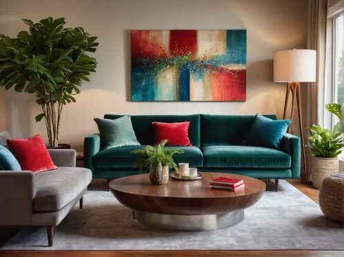 mid century modern,modern decor,contemporary decor,apartment lounge,interior decor,living room,livingroom,the living room of a photographer,sitting room,mid century,interior design,modern living room,berkus,turquoise leather,interior decoration,interior modern design,modern minimalist lounge,shared apartment,abstract painting,upholsterers,Photography,General,Commercial