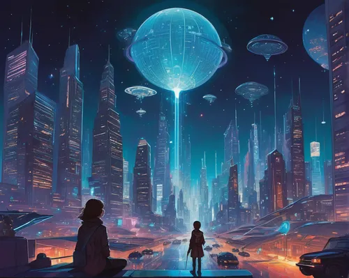 sci fiction illustration,valerian,futuristic landscape,cg artwork,sci fi,sci-fi,sci - fi,scifi,science fiction,globes,futuristic,fantasy city,space art,science-fiction,metropolis,sky city,travelers,spheres,alien world,cosmos,Illustration,Paper based,Paper Based 17