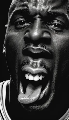 Imagine a captivating wallpaper with a black and white close-up of Michael Jordan's iconic tongue-out pose.,michael jordan,usain bolt,kobe,goat lip,grapes icon,silverback,neck,teeth,nba,zion,mamba,cau